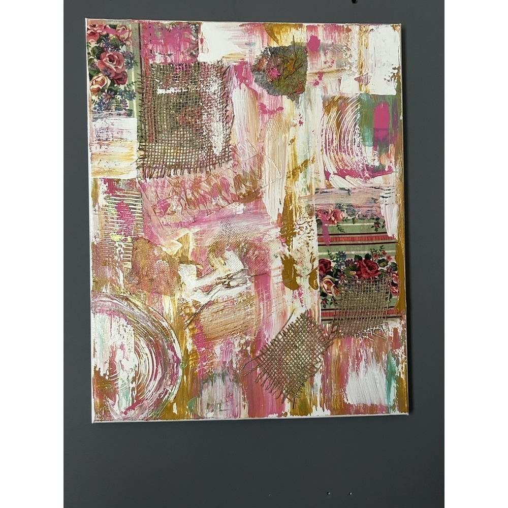 Original Abstract Painting On Canvas Mixed Media 16 X 20 Titled Patchwork Dreams